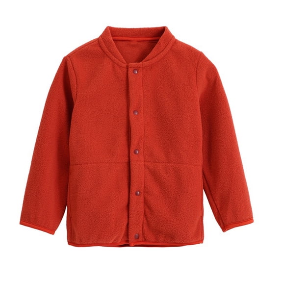 ATOGUTA Boys Girls Fleece Jacket Lightweight Fall Winter Windproof Stand-Up Collar Button-Up Winter Coat Red, Size 1T-5T