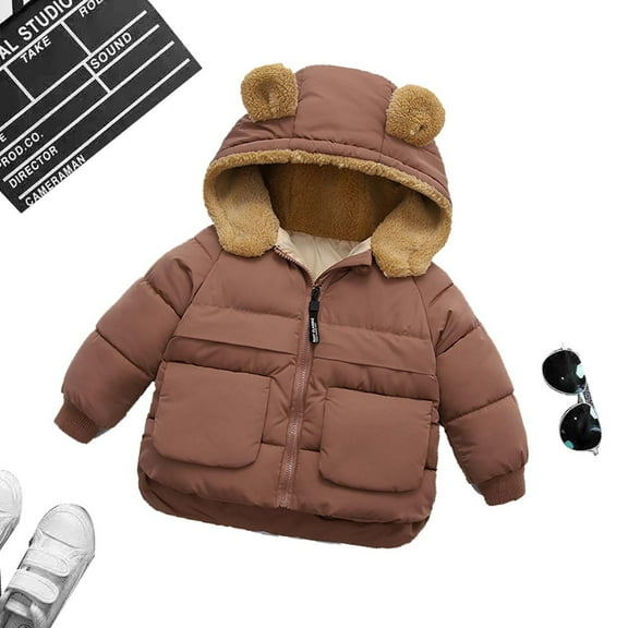 ATOGUTA Boys Girls Fleece Jacket Warm Winter Coat Windproof Rain Jacket Snow Coat Brown, Size 1T-6