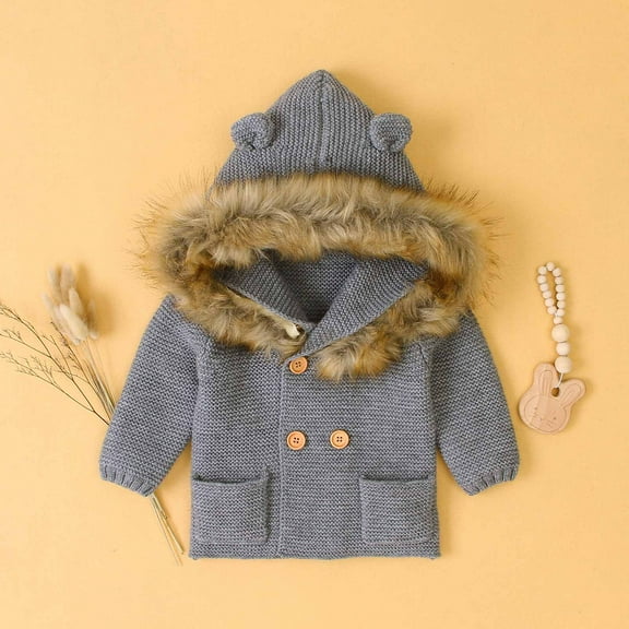 ATOGUTA Boys Girls Fleece Jacket Warm Winter Coat Windproof Rain Jacket Snow Coat Gray, Size 3M-24M