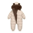 thumbnail image 1 of ATOGUTA Boys Girls Fleece Jumpsuit Winter Clothes Suit Hooded Jumpsuit Romper Bear Outfit Infant Warm Coat Outwear Overcoat Size 6M-3T, Beige, 1 of 5