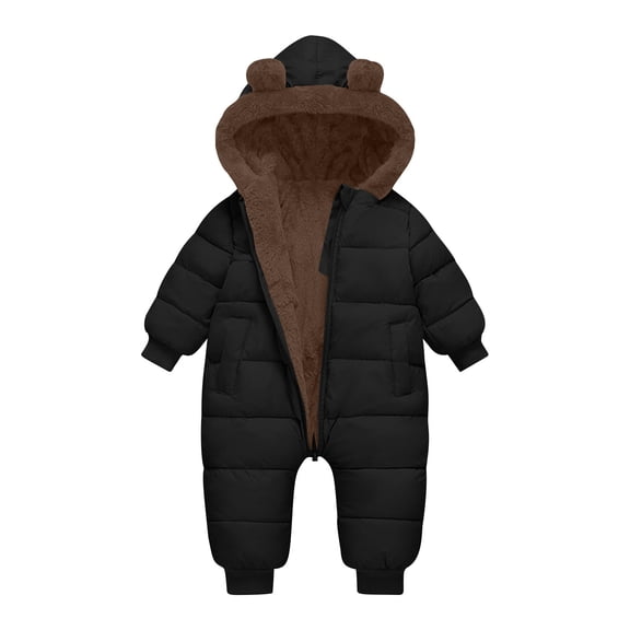 ATOGUTA Boys Girls Fleece Jumpsuit Winter Clothes Suit Hooded Jumpsuit Romper Bear Outfit Infant Warm Coat Outwear Overcoat Size 6M-3T, Black