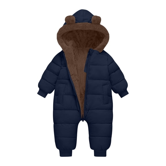 ATOGUTA Boys Girls Fleece Jumpsuit Winter Clothes Suit Hooded Jumpsuit Romper Bear Outfit Infant Warm Coat Outwear Overcoat Size 6M-3T, Navy