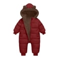 thumbnail image 1 of ATOGUTA Boys Girls Fleece Jumpsuit Winter Clothes Suit Hooded Jumpsuit Romper Bear Outfit Infant Warm Coat Outwear Overcoat Size 6M-3T, Red, 1 of 5