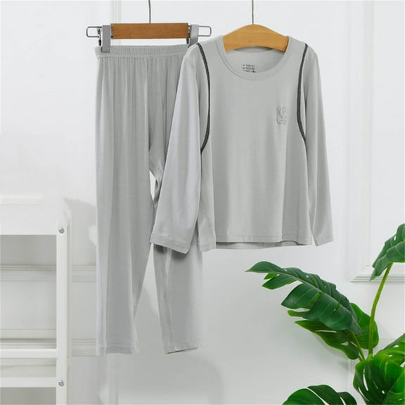 ATOGUTA Boys Girls Fleece Pajama Set 2T-16 2 Piece Long Sleeve Sleepwear Summer Soft Cute Pjs Outfits Gray