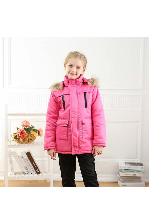 Girls' Hooded Winter Coat Waterproof Ski Jacket Outdoor Warm Winter Coat Windproof Rain Jacket Snow Coat with Removable Hood Hot Pink, Size 3T-11