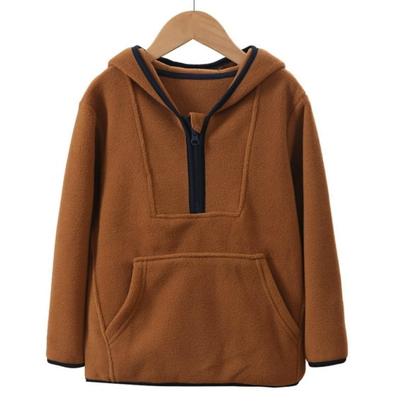 ATOGUTA Boys Girls Jacket Half Ziper Hoodies Long Sleeve Fleece Zip Up Pullover Sweatshirts Brown, Size 3T-14