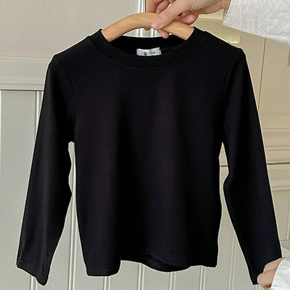 ATOGUTA Boys Girls Long Sleeve Shirt Toddlers Soft Crewneck Tee Kids Basic Long-Sleeve T-Shirts Top Black, Size 1T-12