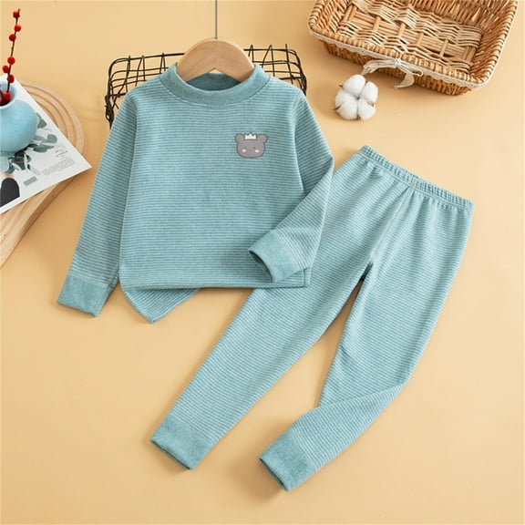ATOGUTA Boys Girls Lounge Set Thermal Underwear Set Fleece Lined Kids Base Layer Long Johns for Kids Cold Weather Green Size 2T-13