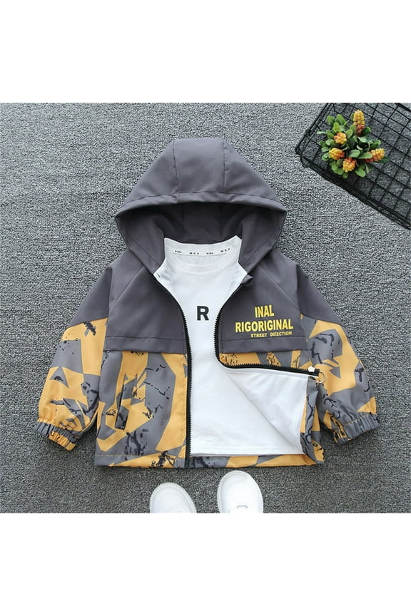 Boys Girls Outdoor Fleece Lined Light Windproof Jacket with Hood Yellow, Size 3T-15