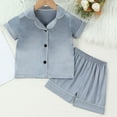 thumbnail image 1 of ATOGUTA Boys Girls Set 1T-8 Casual Button Down Short Sleeve Shirts And Shorts Outfits Stain Homewear Gray, 1 of 5