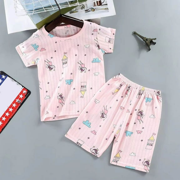 ATOGUTA Boys Girls Pajama Set 1T-8 Short Sleeves & Shorts 2-Piece PJs Set Kid Comfy Sleepwear Pink
