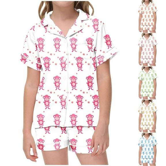 ATOGUTA Boys' Girls' Pajama Sets 2T-13 Short Sleeves & Shorts 2-Piece PJs Set Kid Comfy Sleepwear Blue