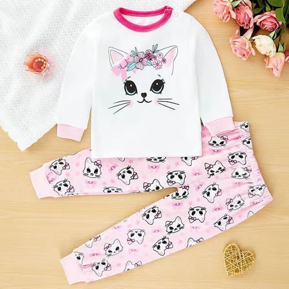 ATOGUTA Boys' Girls' Pajama Sets Long Sleeve Top with Pants Soft Sleepwear 2 Piece Pjs Set Pink Size 1T-8