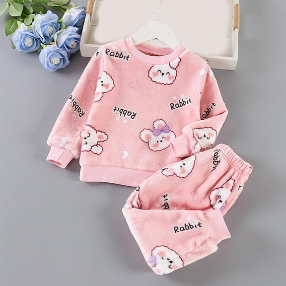 ATOGUTA Boys' Girls' Pajama Sets Sleepwear Soft Fleece Pajamas Long Sleeve Top and Long Pants PJ Set Pink Size 1T-7