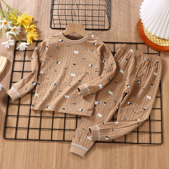 ATOGUTA Boys' Girls' Pajama Sets Soft Cozy Pullover Sweatshirt Pants Set for Kids Brown Size 6M-14