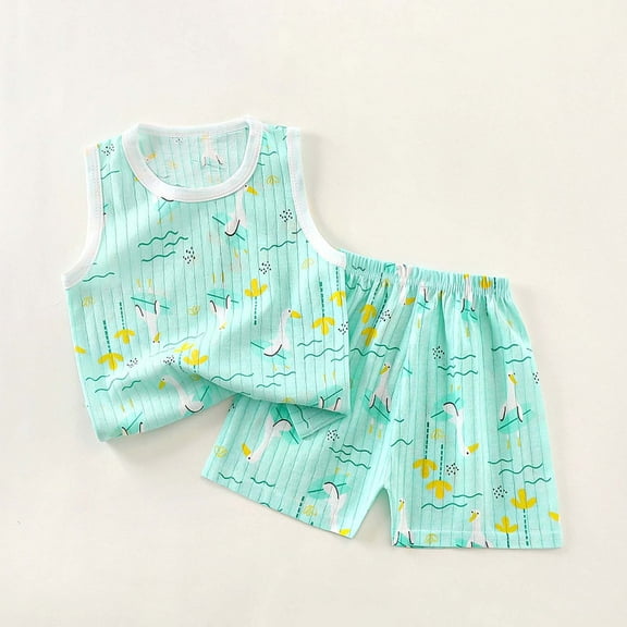 ATOGUTA Boys Girls Pajamas Sets 1T-11 Tank Shorts Pjs Cute Summer Loungewear Nightwear Set Green