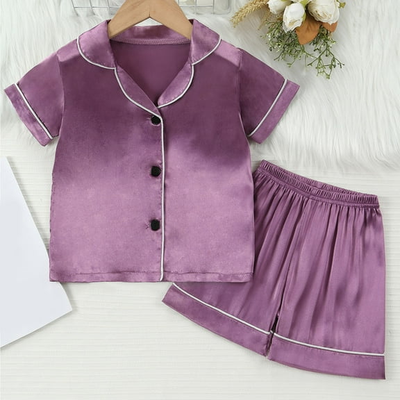 ATOGUTA Girls Outfits Sets 2 Piece 1T-8 Little Kids Short Sleeve Sleepwear Button Down Satin Set