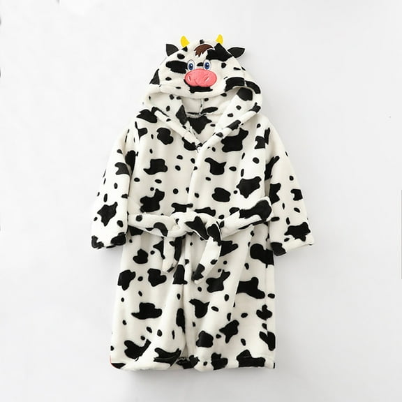 ATOGUTA Boys Girls Robe Fleece Bathrobe Unisex Boys Girls Flannel Hooded Fleece Bathrobe Winter Warm Pajamas White, Size 1T-8