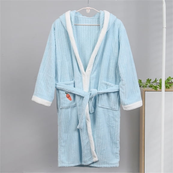 ATOGUTA Boys Girls Robe Fleece Robe Soft Hooded Bathrobe Pajamas Sleepwear Light Blue, Size 10-15
