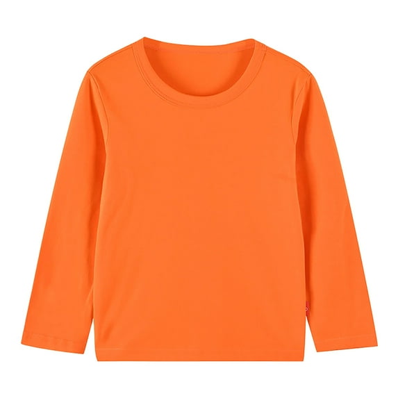 ATOGUTA Boys Girls School Uniform Shirts Long Sleeve Shirts Toddler Soft Basic T-Shirts Top Kids Crewneck Layering Tees Orange 1T-13