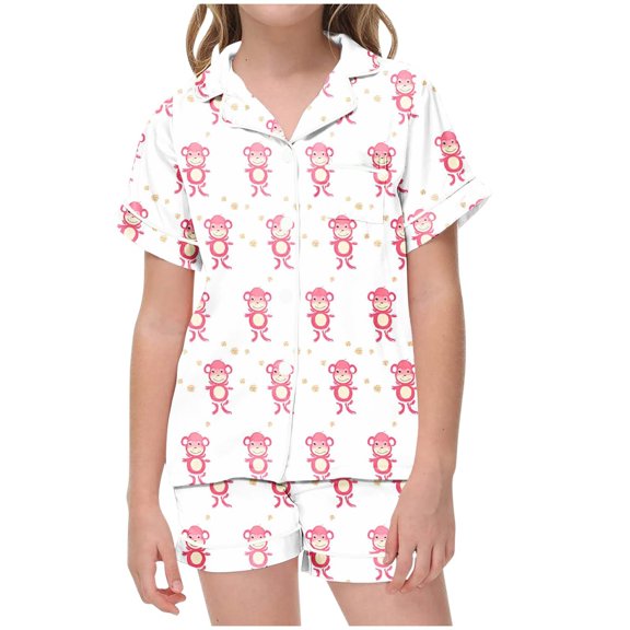 ATOGUTA Boys Girls Sets 2T-13 Short Sleeves & Shorts 2-Piece PJs Set Kid Comfy Sleepwear Pink