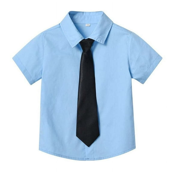 ATOGUTA Boys Girls Shirts Short Sleeve Dress Shirts Formal Uniform Woven Kids' Casual Collared Shirt Blue, Size 3M-6