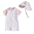 thumbnail image 1 of ATOGUTA Boys Girls Short Sleeve Swimsuits with Cap Rash Guard Suits Swimwear Sun Protective Zip Pink, Size 0-3T, 1 of 2