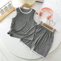 ATOGUTA Boys Girls Sleeveless Shirt and Shorts Set 2-Piece Casual Outfit Shorts Set for Kids Dark Gray, Size 8-15