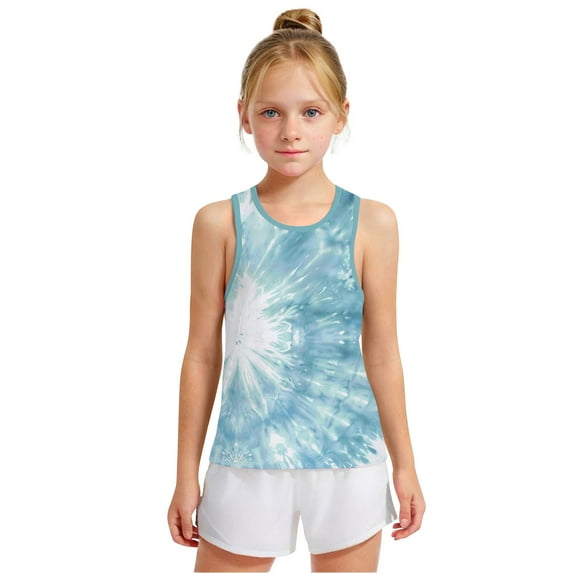 ATOGUTA Boys Girls Sleeveless Tee Shirts Blue Kids Tie Dye Sleeveless Workout Running Sports Shirts Size 3T-15