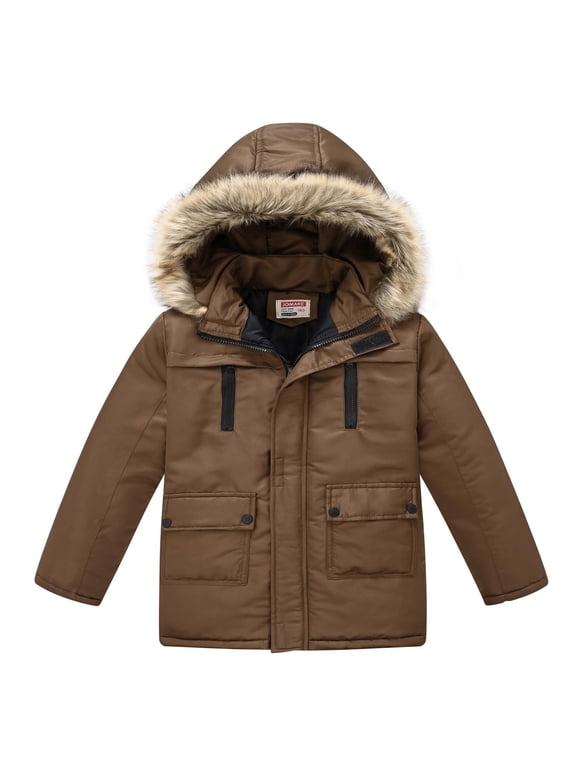 Boys Suits & Sport Coats Waterproof Ski Jacket Outdoor Warm Winter Coat Windproof Rain Jacket Snow Coat with Removable Hood Brown, Size 3T-11