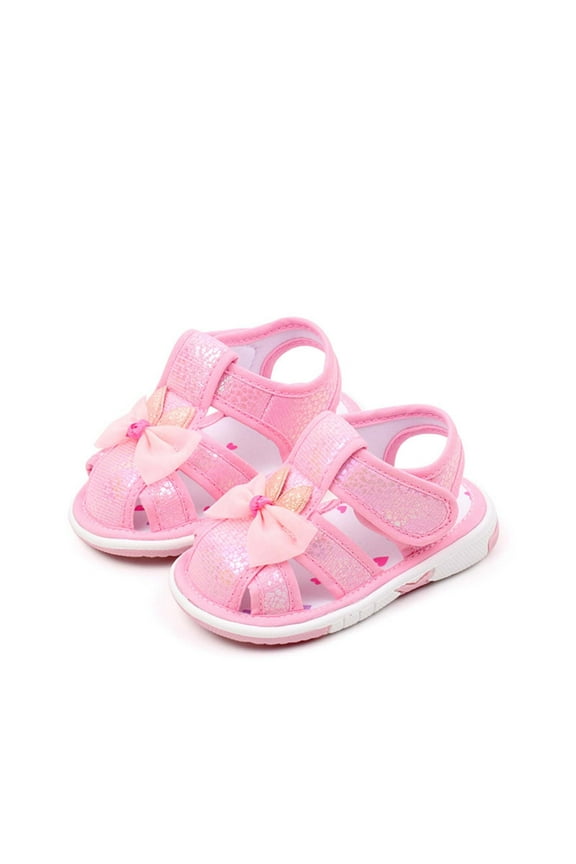 Boys Girls Summer Squeaky Sandals Closed-Toe Anti-Slip Rubber Sole Toddler First Shoes Pink