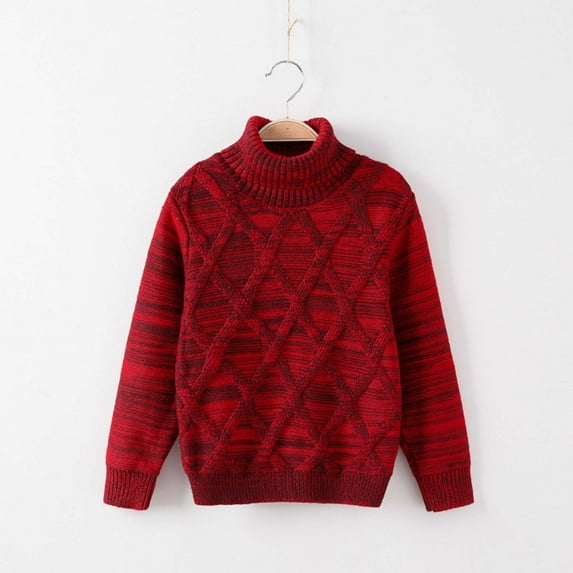 ATOGUTA Boys Girls Sweater Knitted Sweater Pullover Long Sleeve Turtleneck Sweater Red, Size 2T-12