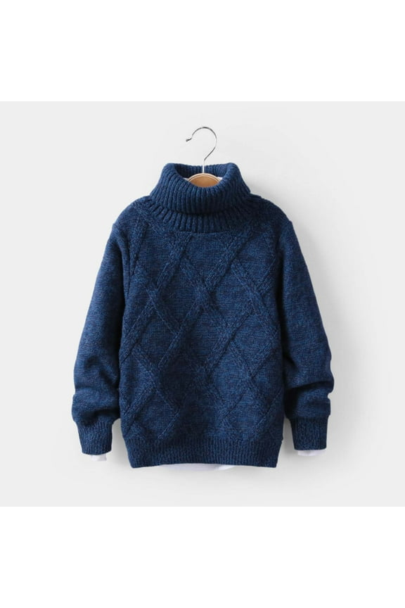 Boys Girls Sweaters Knitted Sweater Pullover Long Sleeve Turtleneck Sweater Blue, Size 2T-12