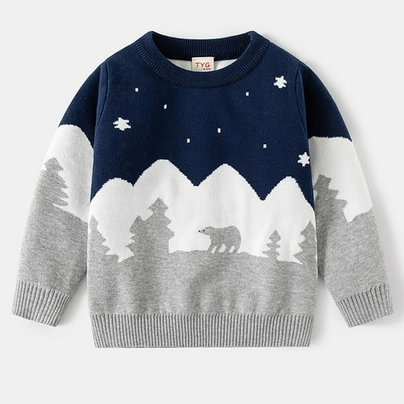 ATOGUTA Boys' Girls' Sweaters Long Sleeve Drop Shoulder Pullovers Crew Neck Sweater Navy, Size 1T-8