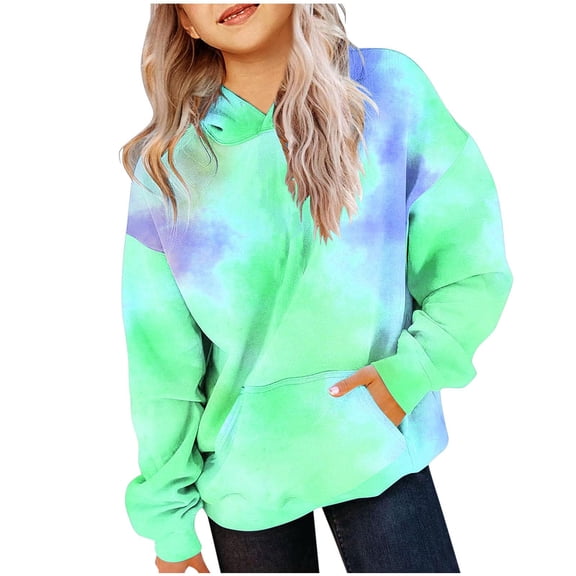 ATOGUTA Boys Girls Sweatshirts Tie Dye Pullover Hoodies Sweatshirt Casual Loose Outwear Coat with Pockets Green, Size 2T-14