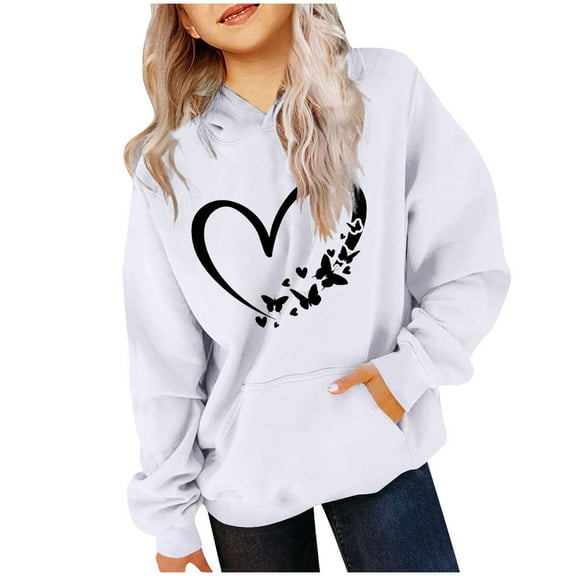 ATOGUTA Boys Girls Sweatshirts Unisex Valentine's Day Shirts Funny Love Heart Kids Pollover Tops White, Size 3T-14