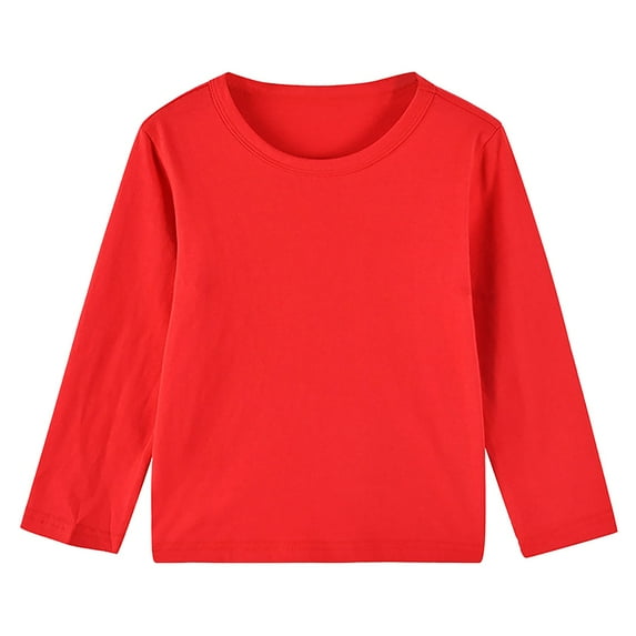ATOGUTA Boys Girls T-Shirts Long Sleeve Shirts Toddler Soft Basic T-Shirts Top Kids Crewneck Layering Tees Red 1T-13