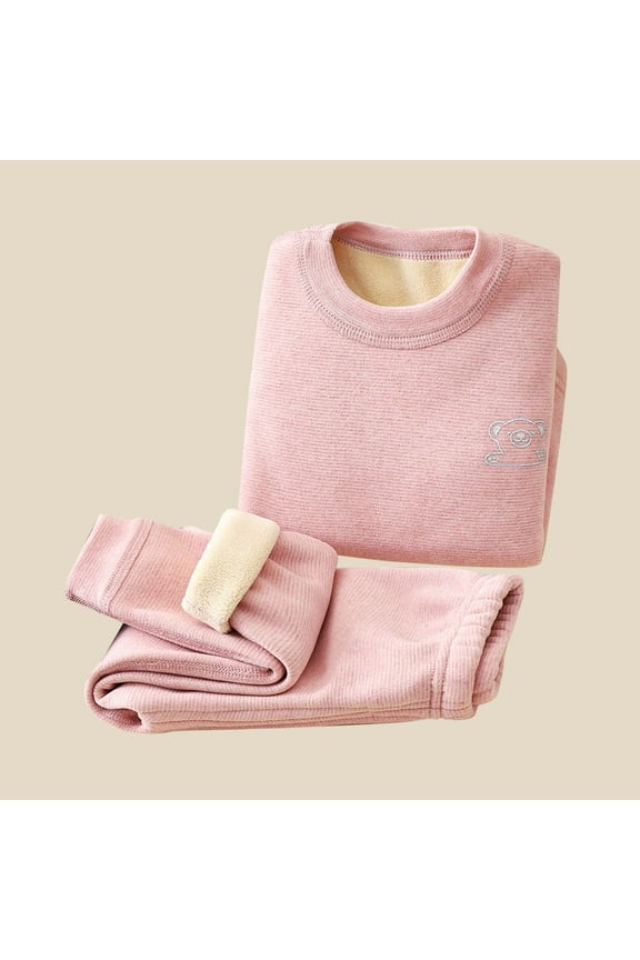Boys Girls Thermal Underwear Ultra Soft Fleece Lined Kids Thermals Long Johns Top Bottom Warm Set for Fall Winter Pink, Size 1T-8