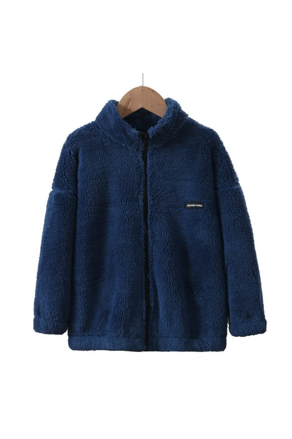 Boys Girls Thicken Fleece Jacket Fleece Coats Long Sleeve Full Zip Kids Jacket Blue, Size 3T-14