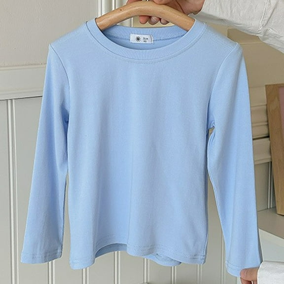 ATOGUTA Boys Girls Tshirt Long Sleeve Crewneck Tops Casual Cute Basic Tees Sky Blue 1T-12