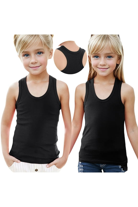 Boys Girls Undershirts Black Racerback Crop Tank Top Sleeveless Girls Tops Vests for Children Size 1T-13