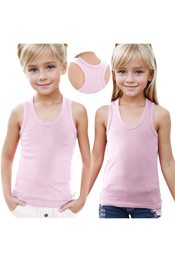 Boys Girls Undershirts Pink Racerback Crop Tank Top Sleeveless Girls Tops Vests for Children Size 1T-13