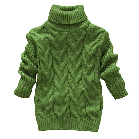 ATOGUTA Boys Girls Uniform Sweater Kids Turtleneck Cable Knit Sweater Unisex Long Sleeve Solid Color Pullover Green, Size 3T-8