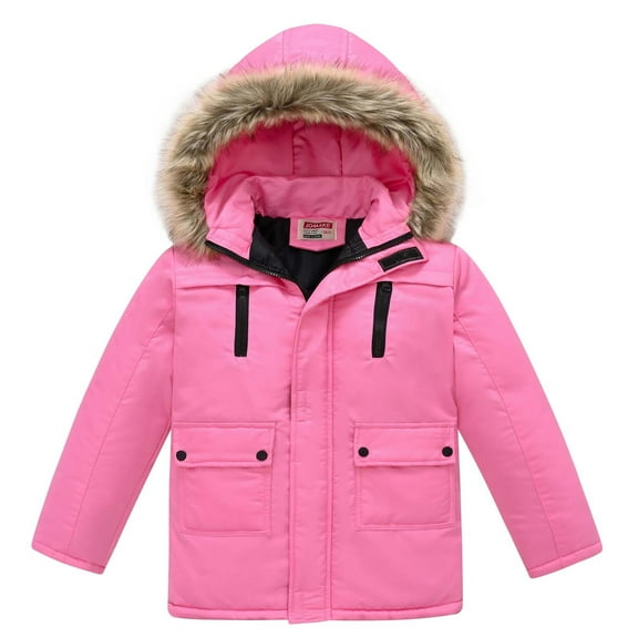 ATOGUTA Girls' Winter Coat Waterproof Ski Jacket Outdoor Warm Winter Coat Windproof Rain Jacket Snow Coat with Removable Hood Hot Pink, Size 3T-11