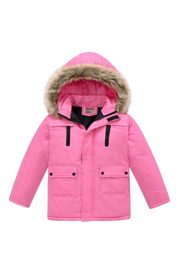 Girls' Winter Coat Waterproof Ski Jacket Outdoor Warm Winter Coat Windproof Rain Jacket Snow Coat with Removable Hood Hot Pink, Size 3T-11