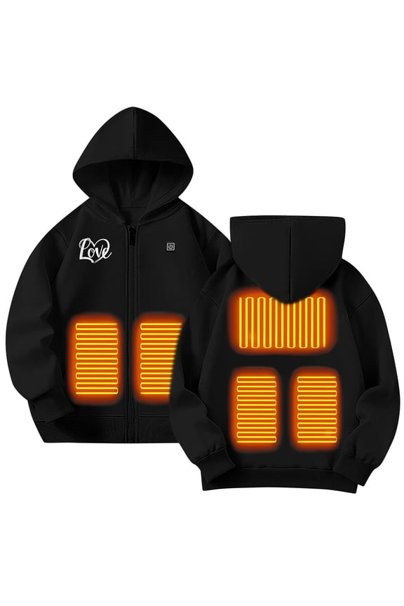 Boys Heated Hoodie Zip Up Electric Heating Sweatshirt Fall Winter Heated Sweater Size 4T-14, Black