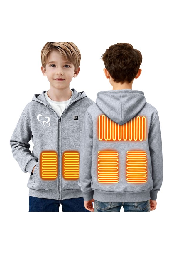 Boys Heated Jacket Zip Up Electric Heating Sweatshirt Fall Winter Heated Sweater Size 4T-14, Gray