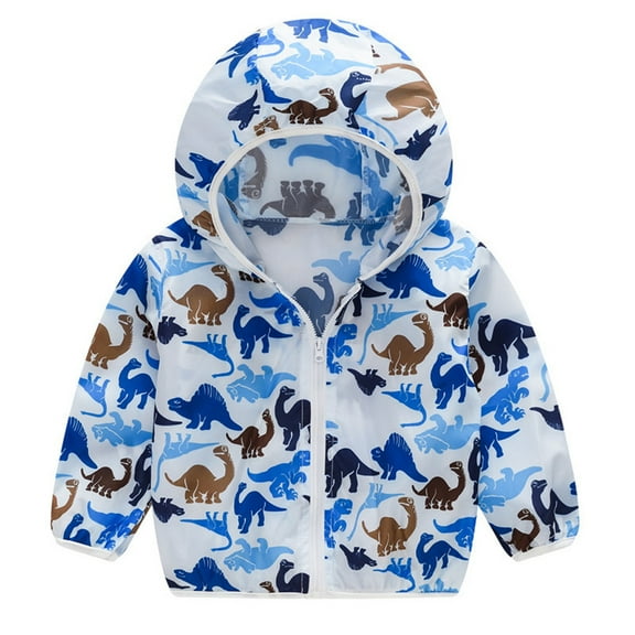 ATOGUTA Boys' Hooded Lightweight Water Resistant Puffer Jacket Summer Sunscreen Jackets Printed Hooded Outerwear Zipper Dark Blue, Size 1T-5T