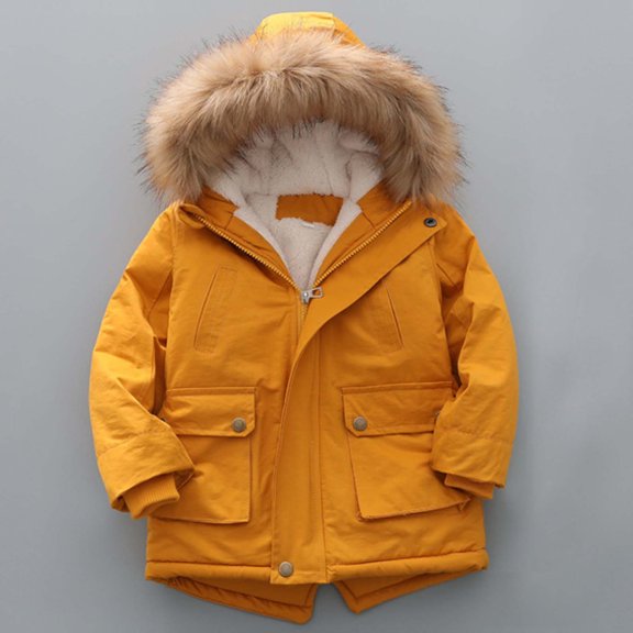 ATOGUTA Boys' Hooded Winter Coat Waterproof Ski Jacket Outdoor Warm Winter Coat Windproof Rain Jacket Snow Coat Yellow, Size 3T-10