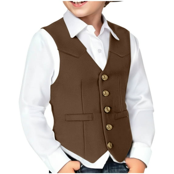 ATOGUTA Boys Jackets Kids Waistcoat Boys Vest Sleeveless Casual Vest Outfit Brown, 3-12 Years